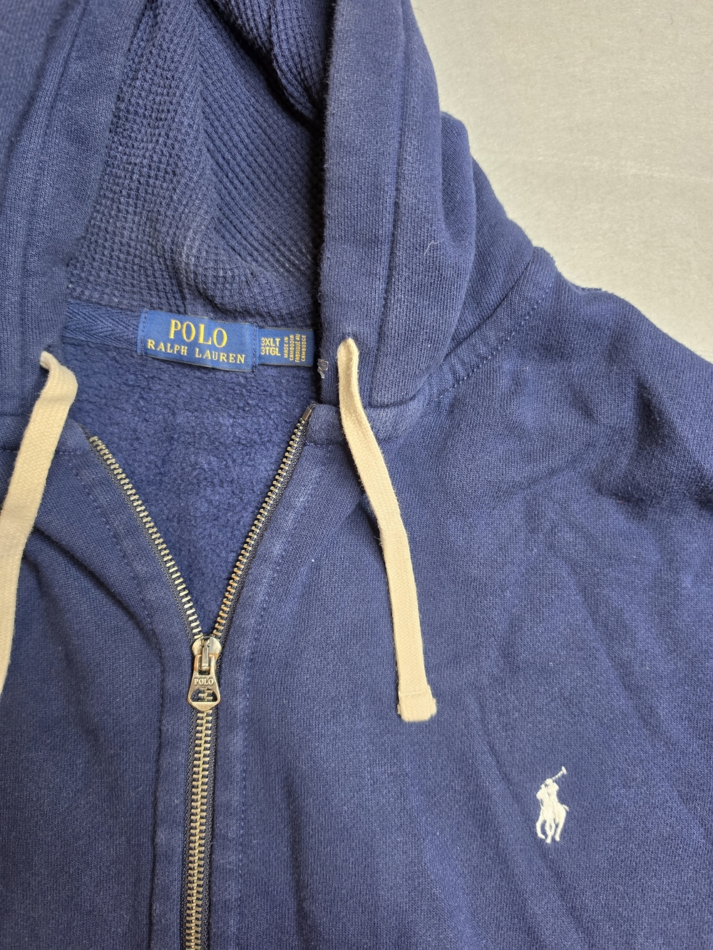 Polo Ralph Lauren Navy Zip Hoodie with Contrast Drawstrings 3XLT 3TGL